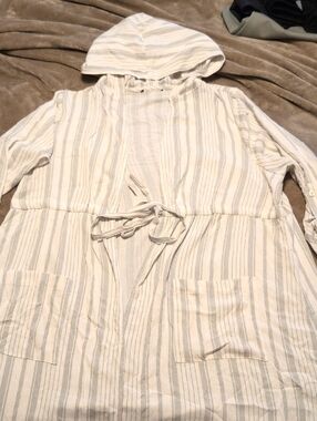 Torrid Linen Feel Hooded Striped Cover Up Size 00 (10)